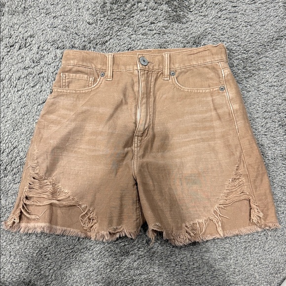 AMERICAN EAGLE (BROWN) HIGHEST RISE MOM SHORTS 0 - Picture 2 of 2